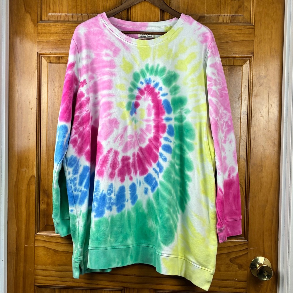 Lands End Serious Sweats Rainbow Tie Dye Spiral Sweatshirt 3X Plus Size